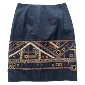 Worth Peruvian Embroidered Denim Skirt